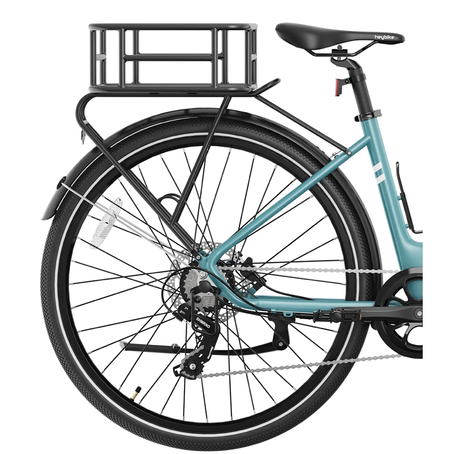 HEYBIKE EC1-ST step through style e-bike teal blue with rack and basket