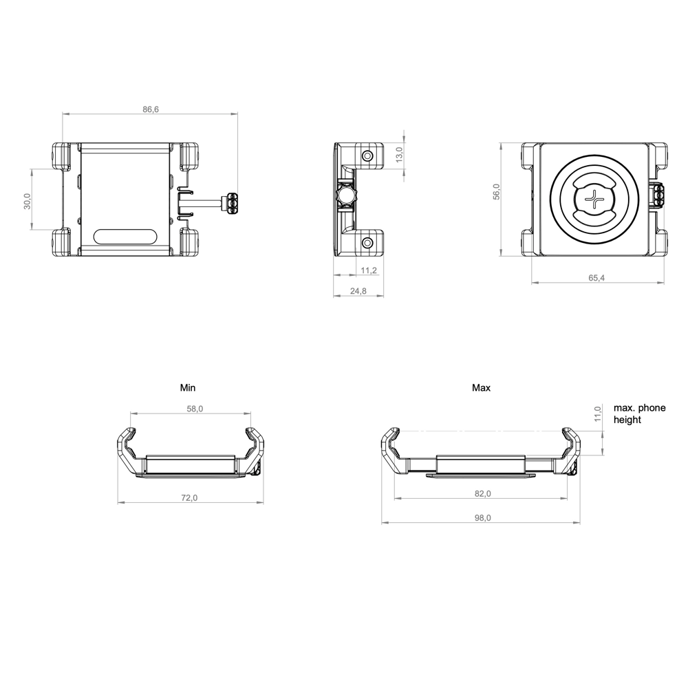 SP Connect phone clamp dimensions