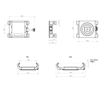 SP Connect phone clamp dimensions