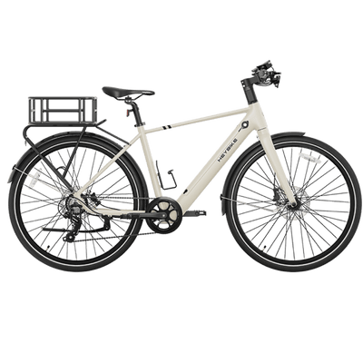 Heybike ec1 electric bike buttery white with pannier rack and basket