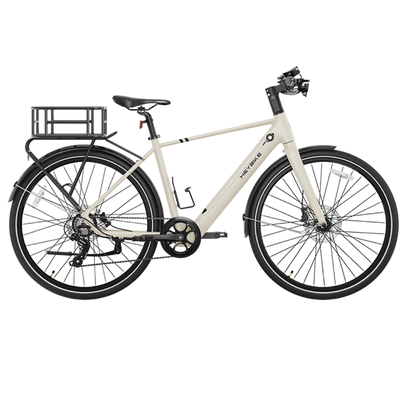 Heybike ec1 electric bike buttery white with pannier rack and basket