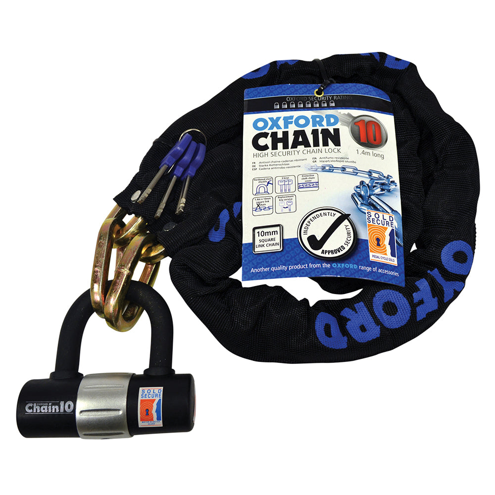 Oxford Chain 10 Chain Lock & Mini Shackle 10mm x 1400mm Sold Secure Gold