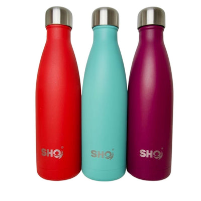 three sho water bottles sho logo - horizon micromobility